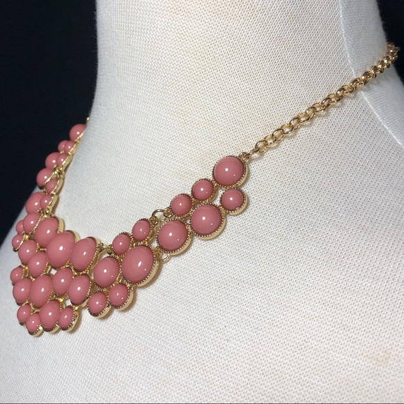 Rose Pink Dot Bib Statement Necklace Earrings Set - Picture 3 of 3